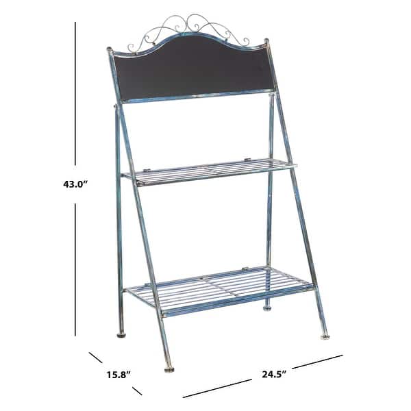 dimension image slide 0 of 3, SAFAVIEH Outdoor Living Natum Victorian Iron 2-Tier Plant Stand. - 24.5" W x 15.8" L x 43" H