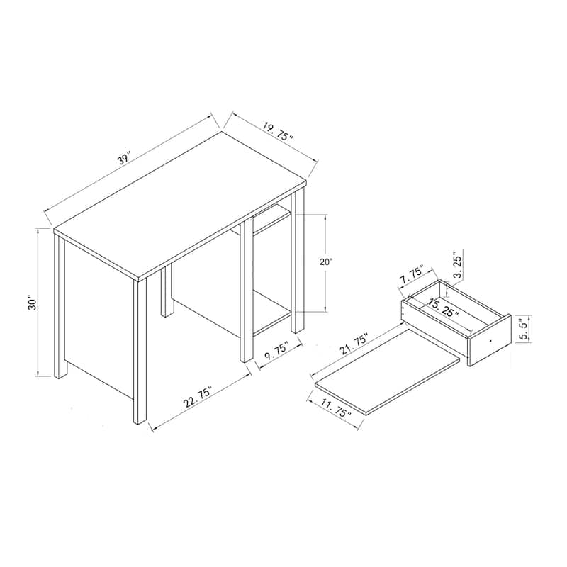 39" Compact Home Office Desk