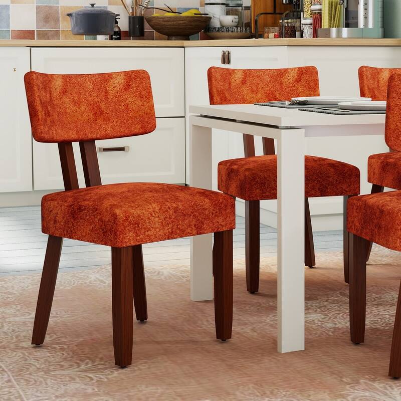 Mid-century Fabric Upholstered Dining Chairs in Dark Brown Legs, Set of 2 - Orange