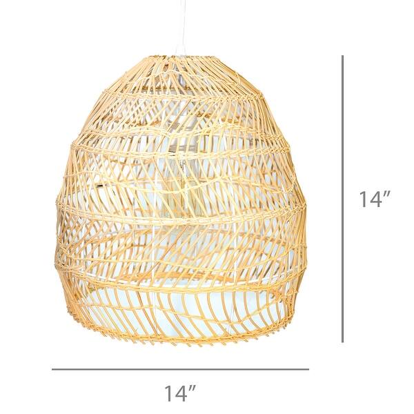 Natural Rattan Dome Pendant Light on Adjustable Cable - 14 x 14 x 14 inches
