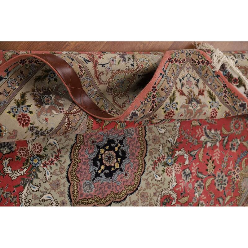 Handmade Pink Wool & Silk Tabriz Persian Area Rug Traditional Carpet - 5'0"x 7'6"