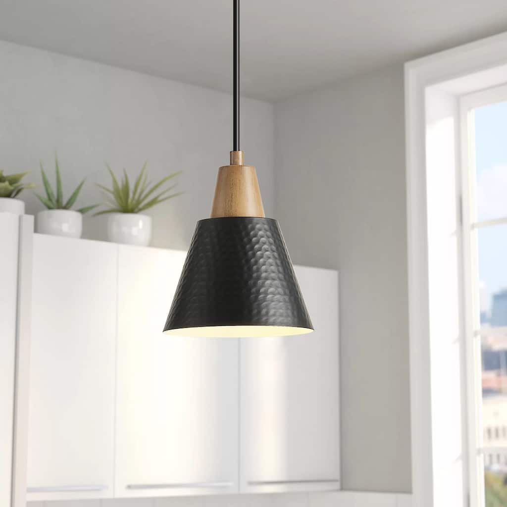 Industrial Metal Pendant Lighting with Wood Grain Minimalist Design for Kitchen Island