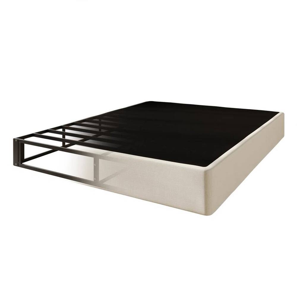 Warm Grey Metal Box Spring Mattress Foundation with Cover