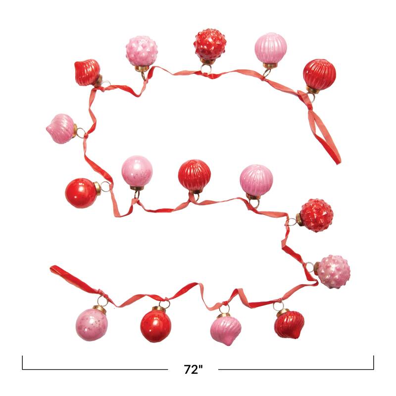 Embossed Mercury Glass Ornament Garland with Velvet Ribbon - 72.0"L x 2.0"W x 2.0"H