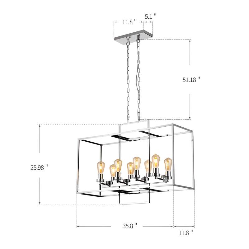8 Light Cubic Cage Chrome Chandelier Rectangle for Kitchen Island Dining Room
