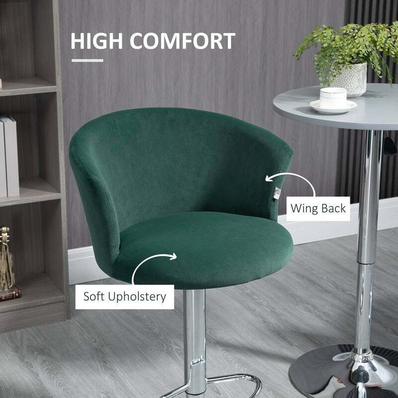 Modern Swivel Counter Stool Set Bar Stool with Adjustable Height, Velvet Padded Seat & Ring Footrest for Bar
