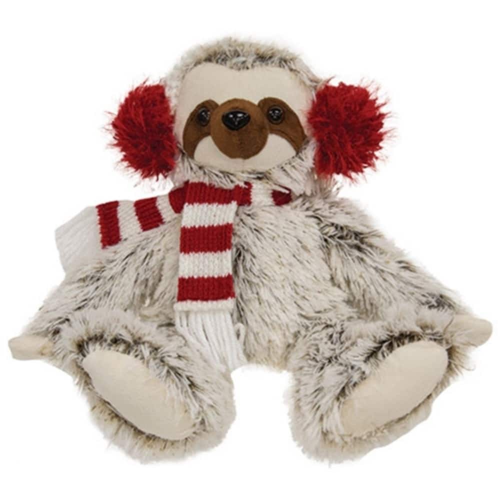MultiColor Plush Sitting Sloth with Fabric Striped Scarf Adorable Soft Toy for Kids and Home Decor - N/A