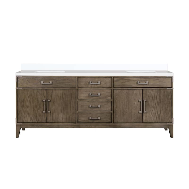 Laurel 60 in W x 22 in D Black Oak Double Bath Vanity and White Quartz Top - 84 - Grey Oak