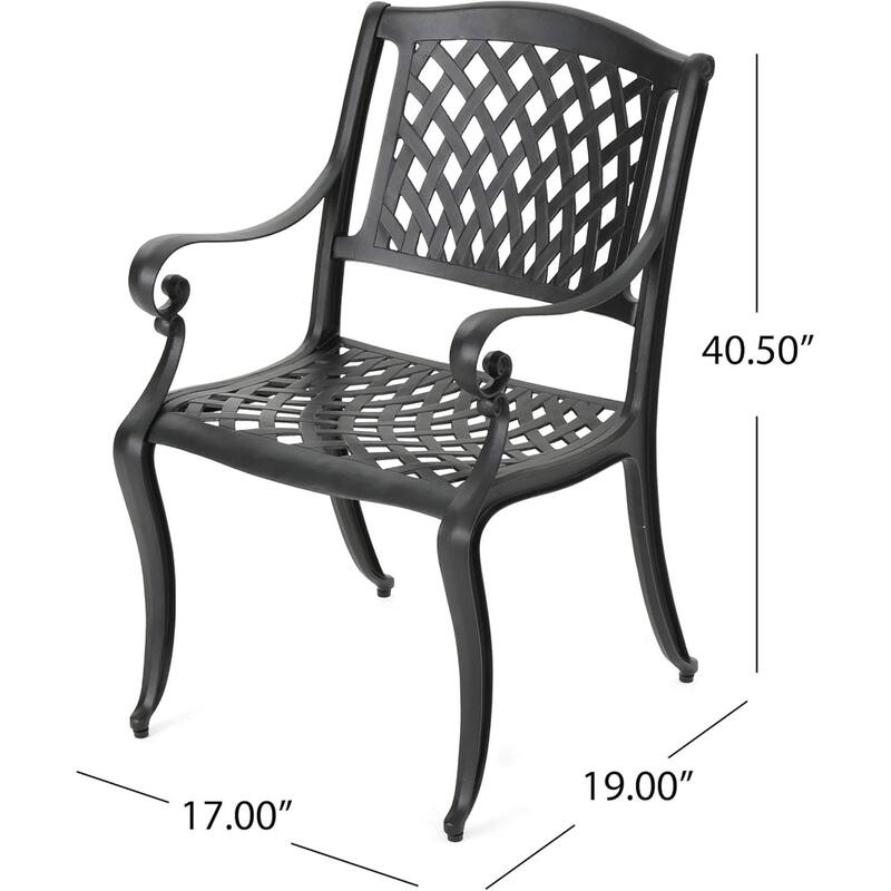 Roomfitters 6-Person Rectangular Cast Aluminum Outdoor Dining Set with 63" Table, Elegant Weather-Resistant Style, Black