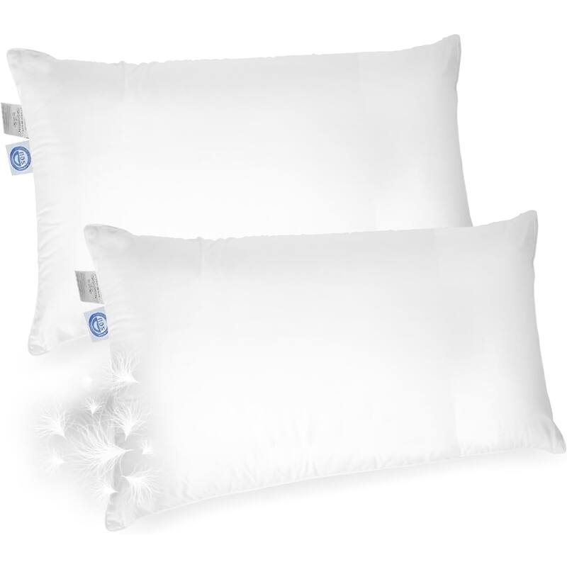 White Goose Down Pillows 550 Fill Power Cotton Shell - Soft - Standard - Set of 2