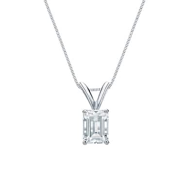 Auriya Platinum 0.50ctw Emerald Solitaire Lab Grown Diamond Necklace 4-Prong Basket (H-I VS) - 0.5