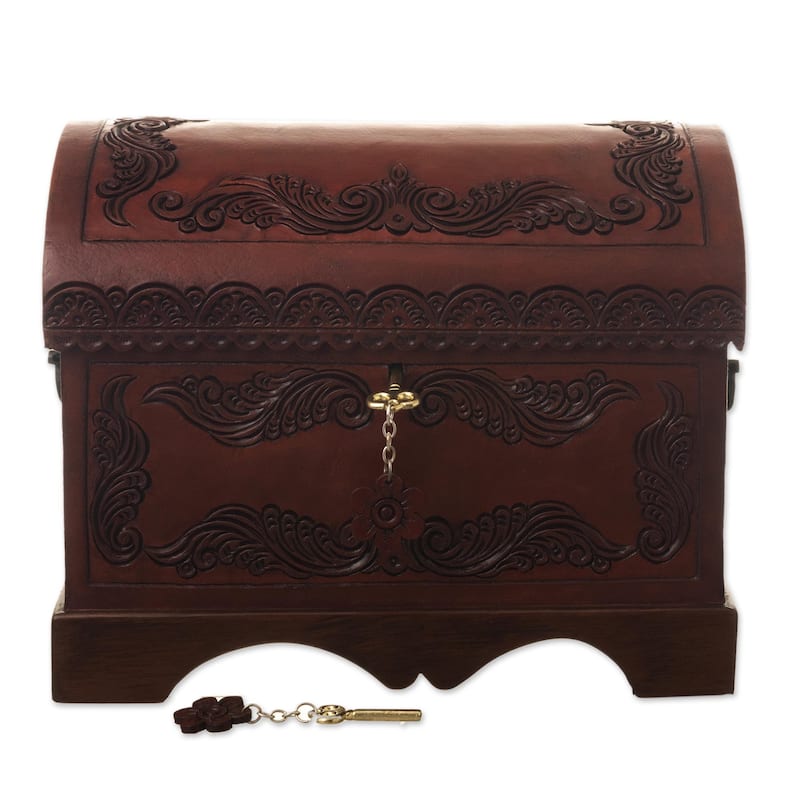 Novica Handmade Peruvian Treasure Leather And Wood Chest