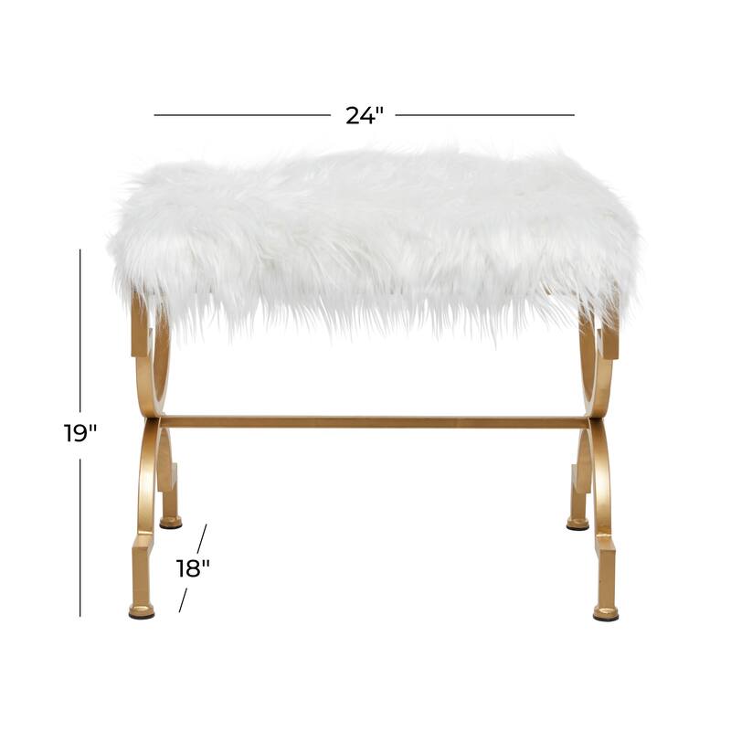 Grey or White Gold Metal Frame Plush Fabric Glam Vanity Bench Stool