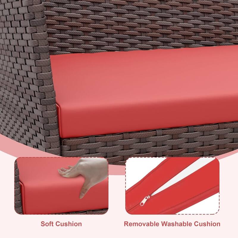 Patio furniture set, 4 piece outdoor rattan sofa with red cushions - N/A