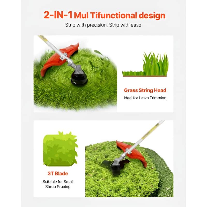 White Gas String Trimmer 25.4CC 2-in-1 Brush Cutter, 1HP Power - 72.83 x 14.96 x 9.45 in