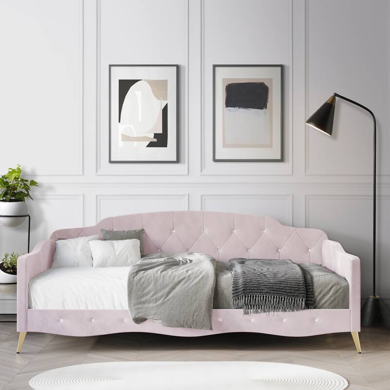 CraftPorch Velvet Crystal Button Tufted Twin Daybed