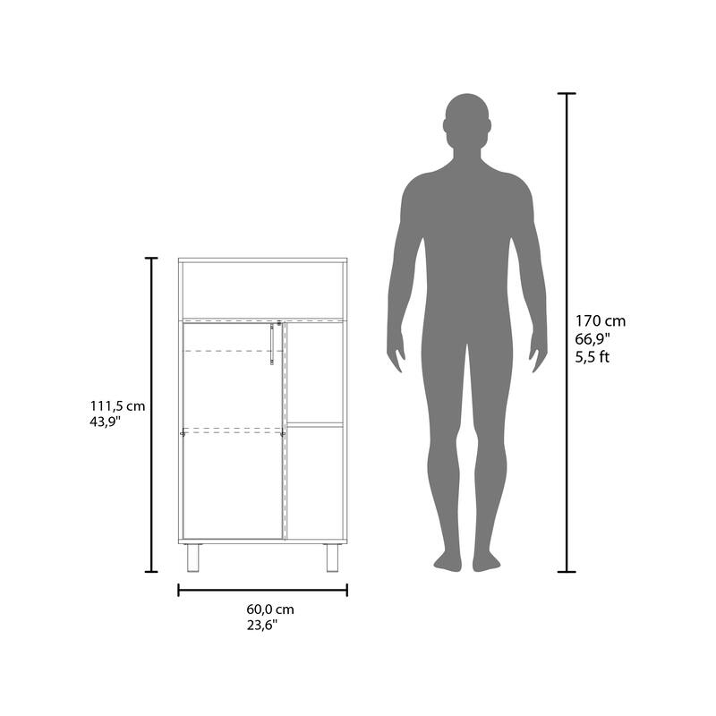 Base Cabinet, Compact Organizer,With One Door,Open Shelves And Top Display Space,White