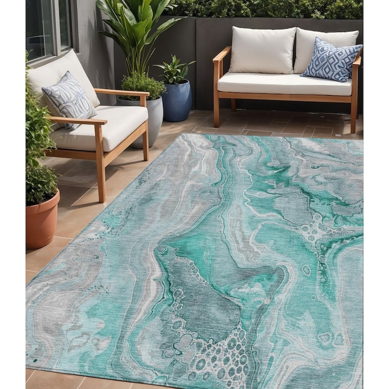 HomeRoots Abstract Modern Rectangle Outdoor Rug - 5' X 8'