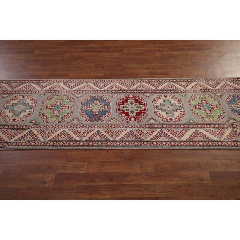 Traditional / Geometric Kazak Oriental Runner Rug Handmade Wool Carpet - 2'7" x 20'1"