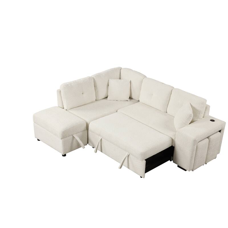 Sectional Pull Out Sofa Bed with Storage Ottoman