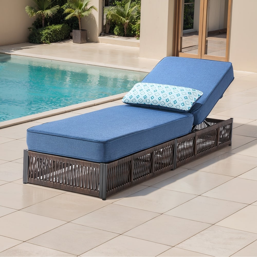 ArcoBay Brown Wicker Outdoor Patio Chaise Lounge with 5-Inch Thick Cushions