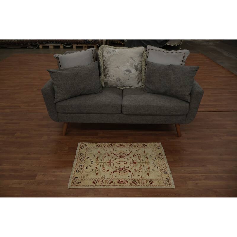 Hand Knotted Oriental 100% Wool Carpet Traditional Floral Beige & Ivories Chobi-Peshawar Area Rug - 3' 0'' X 2' 0''