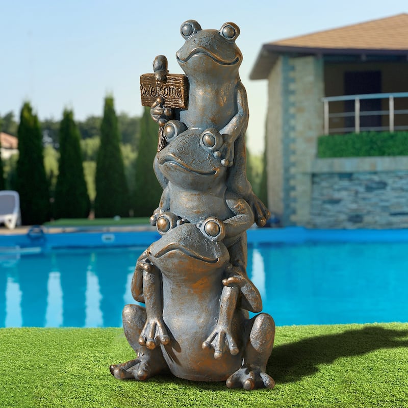 Bronze 28" H MGO Wealth Stacked Frog Statue Zen-style Coastal-style Sculpture Indoor Outdoor Figurine by Glitzhome