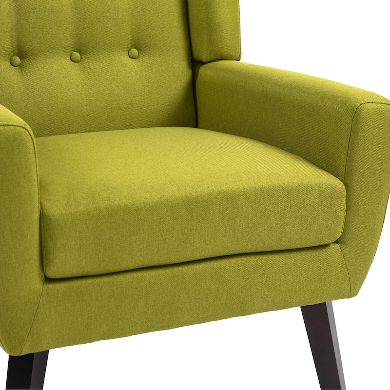 2 Set Modern Tufted Linen Upholstered Accent Chair Faux Leather Armchair