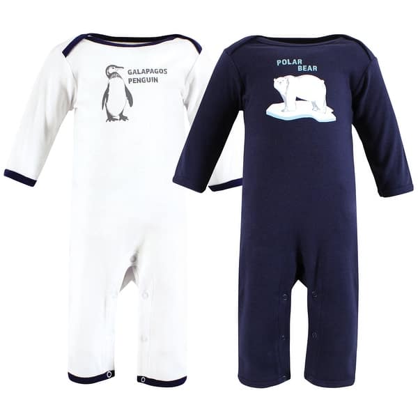 slide 1 of 1, Touched by Nature Organic Cotton Coveralls, Endangered Polar Bear 0-3 Months - Endangered Polar Bear