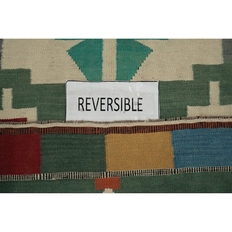 Hand Woven Oriental 100% Wool Carpet Southwestern Tribal Multi-Colored Kilim Area Rug - 14' 8'' X 8' 1''