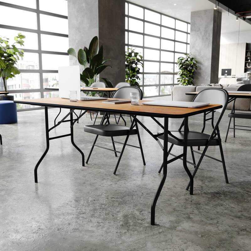 6-Foot Rectangular Wood Folding Banquet Table with Clear Coated Finished Top - 72"D x 30"W x 30.25"H