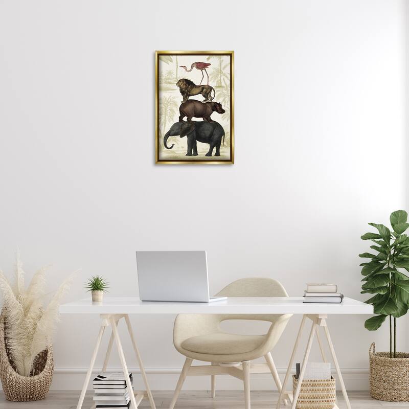 Stupell Jungle Animals Tower Framed Floater Canvas Wall Art Design By Victoria Barnes