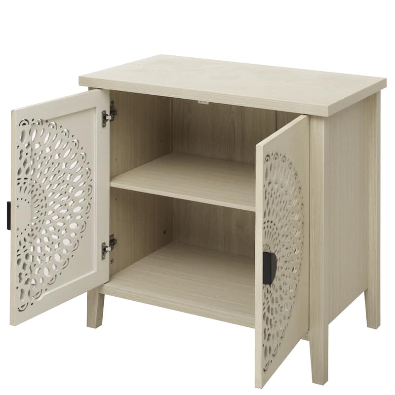 Waterproof Sideboard Buffet, Hollow-Carved 2 Door Accent Cabinet, Storage Cabinet with Adjustable Shelf