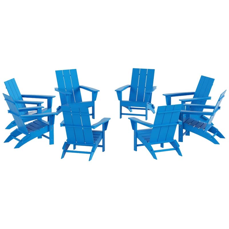 Shoreside Modern Poly Folding Eco-Friendly All Weather Adirondack Chair (Set of 8)