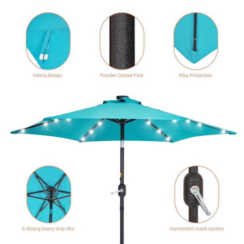 LIVOOSUN Patio 7.5 Feet Market Solar LED Light Umbrella