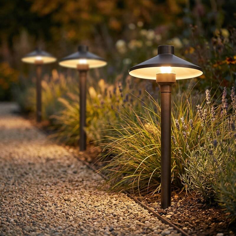 18" Antique Brass Outdoor Path Light Wide-Brim Dark Sky Landscape Lighting (G4 Bulb Compatible) - Antique Brass