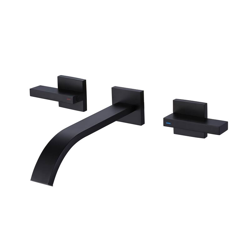 Double Handle Waterfall Wall Mounted Bathroom Faucet in Matte Black