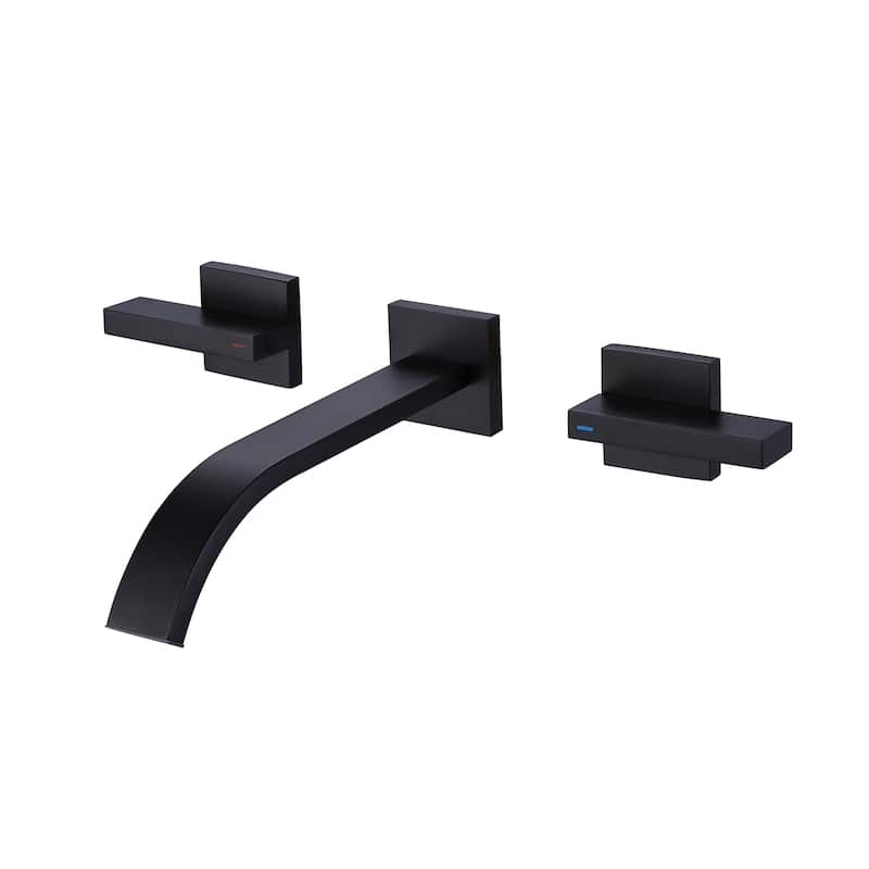 Wall Mounted Solid Brass 2-Handle Waterfall Bathroom Faucet in Matte Black - Matte Black