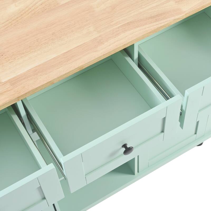 Roomfitters Kitchen Cart with Rubber wood Drop-Leaf Countertop, 5-Wheel Kitchen Island with Storage Cabinet & 3 Drawers