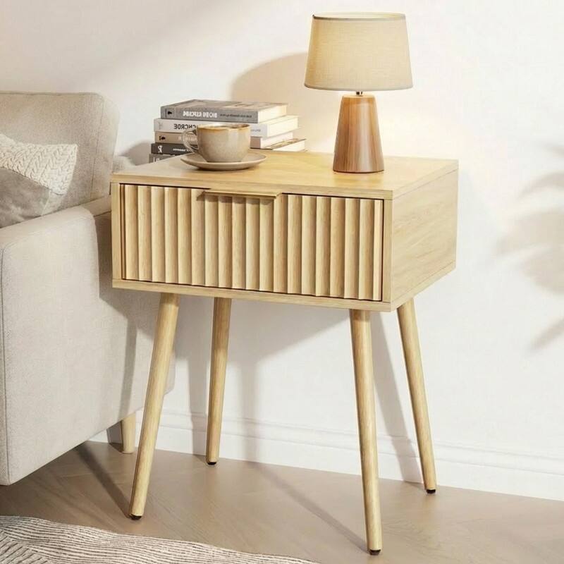 18.9"W Nightstand, Particleboard & MDF, Melamine & Vacuum Forming, 1 Drawer, High Leg