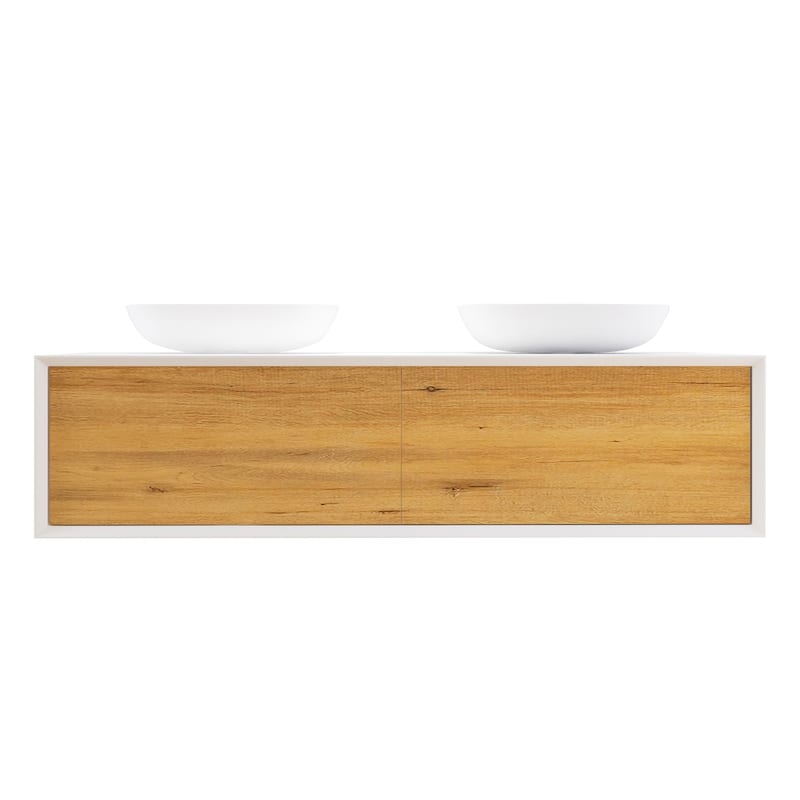 Wall Mounted Bathroom Vanity Set with White Solid Surface Top and Vessel Sink