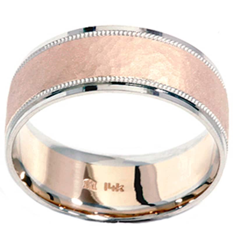Hammered Two Toned Wedding Band Gold