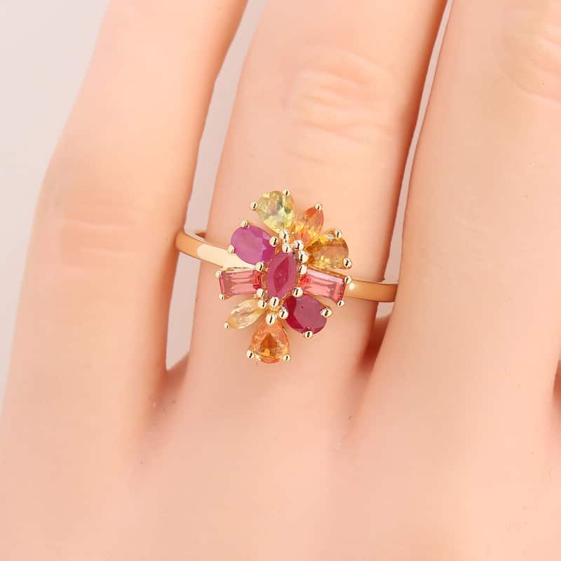 Miadora Multi-Shape Gemstone Floral Ring Sterling Silver
