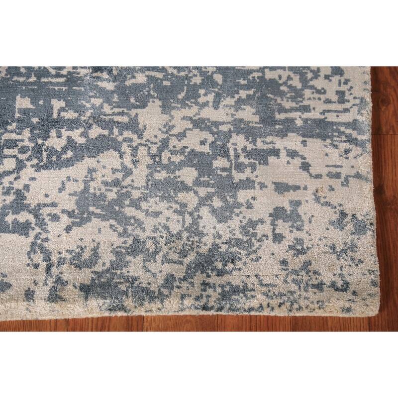 Contemporary Abstract Oriental Foyer Rug Hand-Knotted Grey Wool Carpet - 3'1"x 6'5"