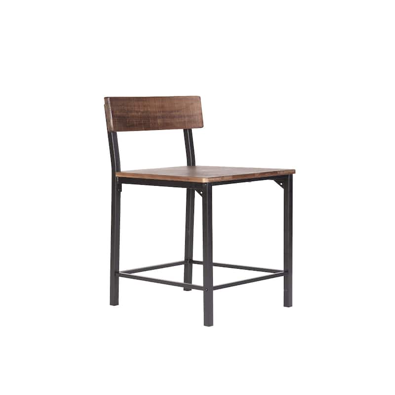 Set of 2 Counter Height Bar Chairs Brown Wood Seat Black Metal Frame 25 Inch - 14.5” x 15” x 36”