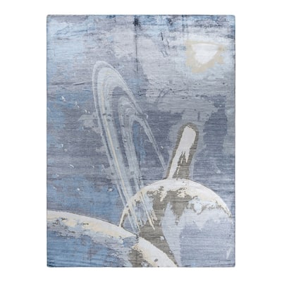 Modern One-of-a-Kind Hand-Knotted Area Rug - Gray, 9' 1" x 12' 2" - 9' 1" x 12' 2"