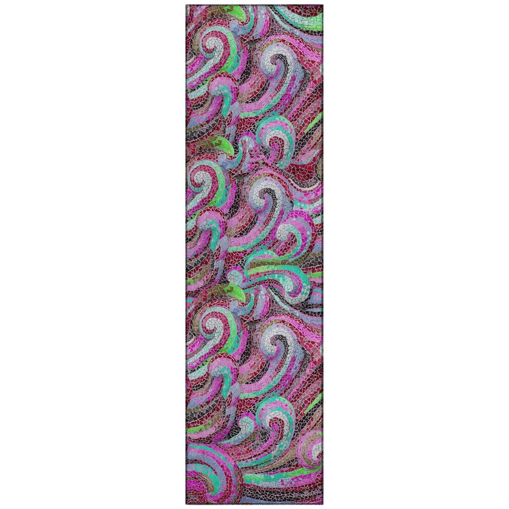 Indoor/ Outdoor Surfside Mosaic Waves Washable Rug New