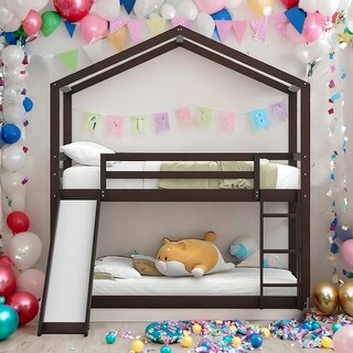 Fun, Functional Design Twin Over Twin Bunk Bed, House Shape Unique & Intricately Designed Bunk Bed