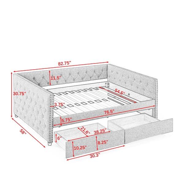 Upholstered Full Size Daybed with Two Drawers Tufted Sofa Bed