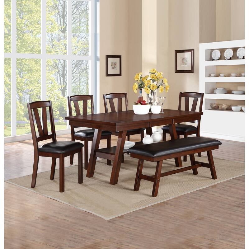 Black PU Upholstered Dining Chairs, Dark Walnut, Set of 2